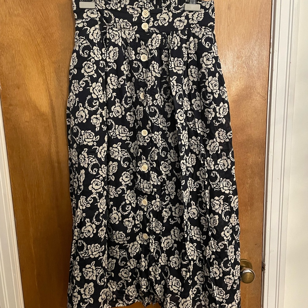Anthropologie cotton navy floral midi skirt